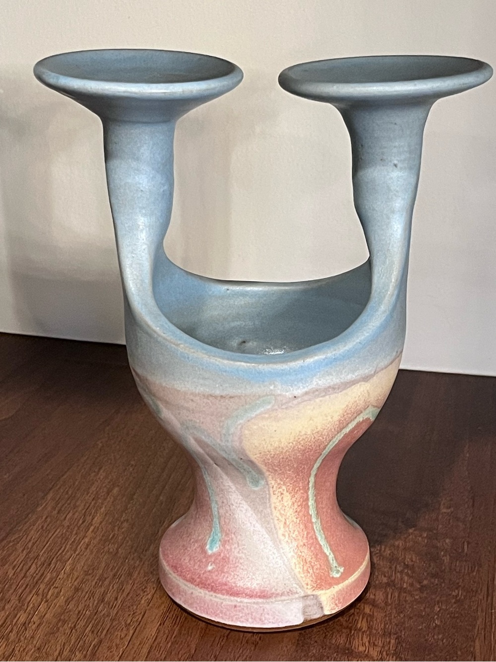 Vintage MCM Frank DiGangi Signed Studio Art Pottery Dual Candlestick Vase